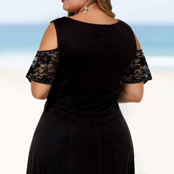 2/$40 Red High-Low Midi Dress Short cold shoulder Lace Evening Party Size XL - Picture 4 of 6